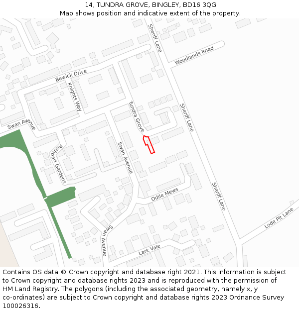 14, TUNDRA GROVE, BINGLEY, BD16 3QG: Location map and indicative extent of plot