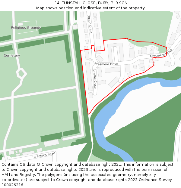 14, TUNSTALL CLOSE, BURY, BL9 9GN: Location map and indicative extent of plot