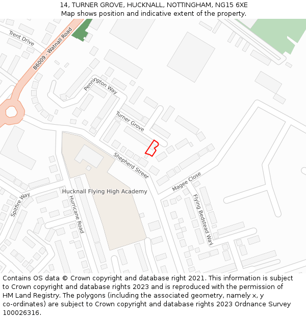 14, TURNER GROVE, HUCKNALL, NOTTINGHAM, NG15 6XE: Location map and indicative extent of plot