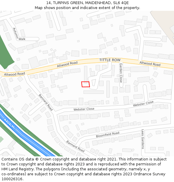 14, TURPINS GREEN, MAIDENHEAD, SL6 4QE: Location map and indicative extent of plot