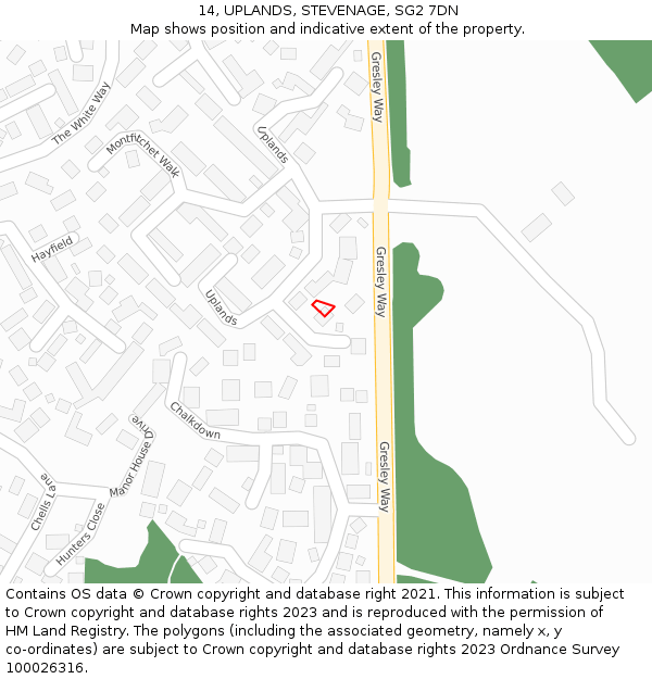 14, UPLANDS, STEVENAGE, SG2 7DN: Location map and indicative extent of plot