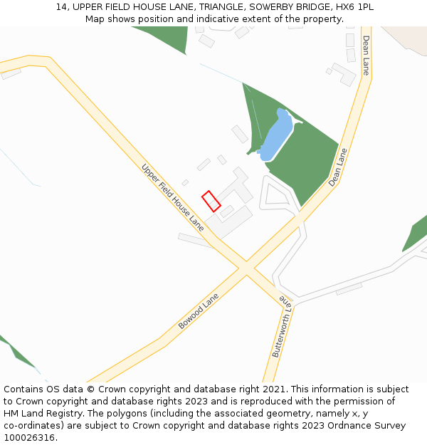 14, UPPER FIELD HOUSE LANE, TRIANGLE, SOWERBY BRIDGE, HX6 1PL: Location map and indicative extent of plot