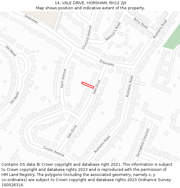14, VALE DRIVE, HORSHAM, RH12 2JX: Location map and indicative extent of plot