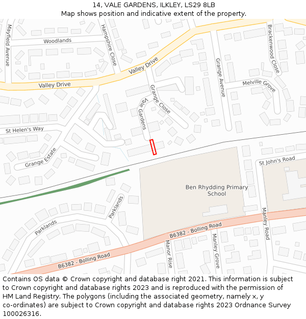 14, VALE GARDENS, ILKLEY, LS29 8LB: Location map and indicative extent of plot