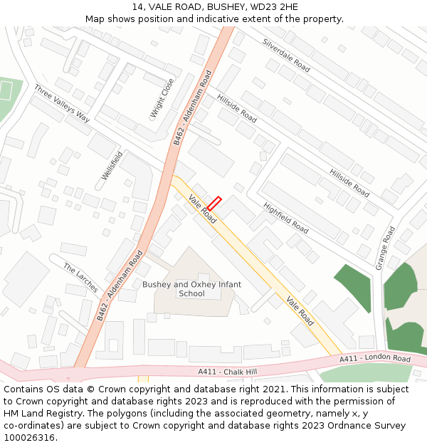 14, VALE ROAD, BUSHEY, WD23 2HE: Location map and indicative extent of plot