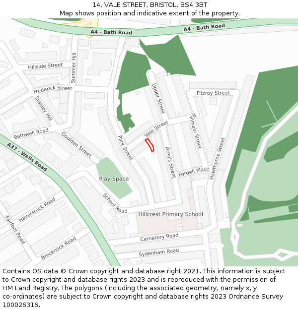 14, VALE STREET, BRISTOL, BS4 3BT: Location map and indicative extent of plot