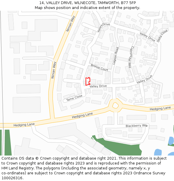 14, VALLEY DRIVE, WILNECOTE, TAMWORTH, B77 5FP: Location map and indicative extent of plot