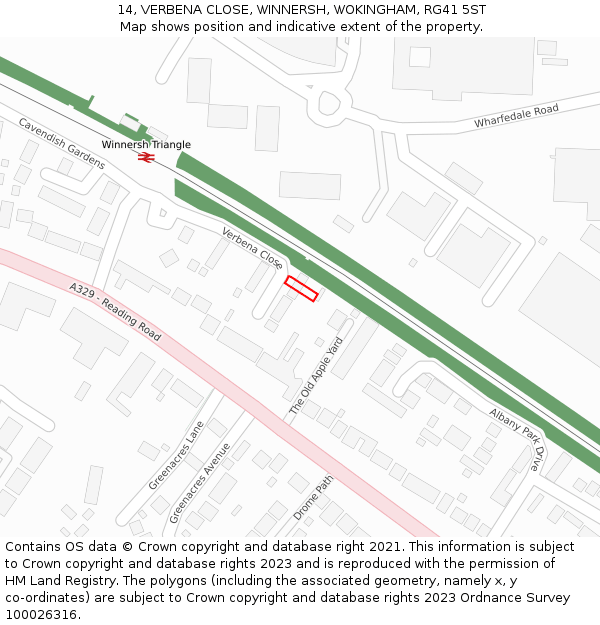 14, VERBENA CLOSE, WINNERSH, WOKINGHAM, RG41 5ST: Location map and indicative extent of plot