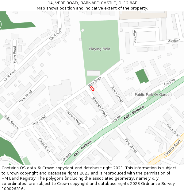 14, VERE ROAD, BARNARD CASTLE, DL12 8AE: Location map and indicative extent of plot