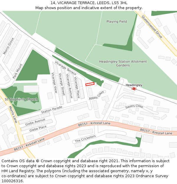 14, VICARAGE TERRACE, LEEDS, LS5 3HL: Location map and indicative extent of plot