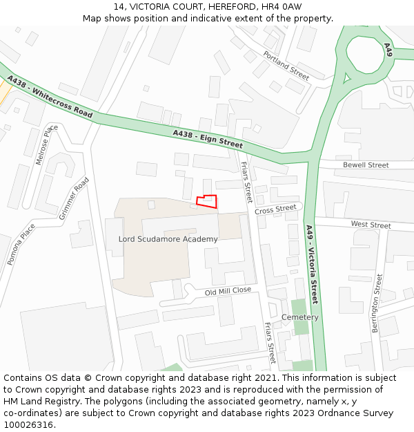14, VICTORIA COURT, HEREFORD, HR4 0AW: Location map and indicative extent of plot