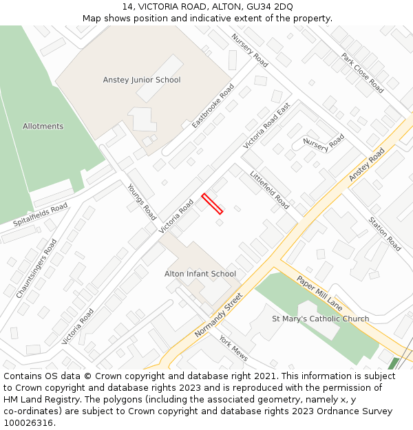 14, VICTORIA ROAD, ALTON, GU34 2DQ: Location map and indicative extent of plot