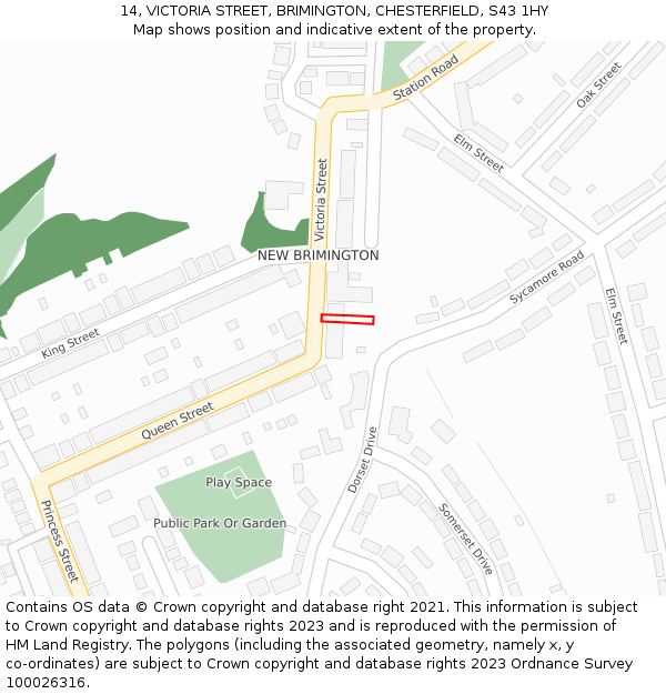14, VICTORIA STREET, BRIMINGTON, CHESTERFIELD, S43 1HY: Location map and indicative extent of plot