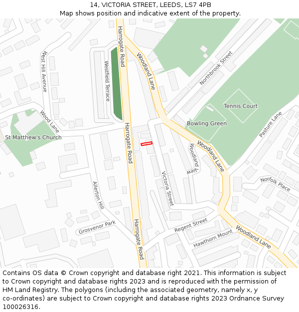 14, VICTORIA STREET, LEEDS, LS7 4PB: Location map and indicative extent of plot