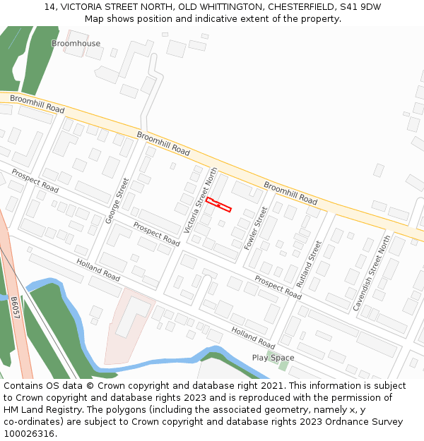14, VICTORIA STREET NORTH, OLD WHITTINGTON, CHESTERFIELD, S41 9DW: Location map and indicative extent of plot