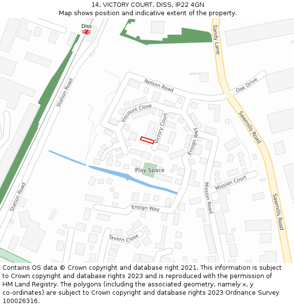 14, VICTORY COURT, DISS, IP22 4GN: Location map and indicative extent of plot