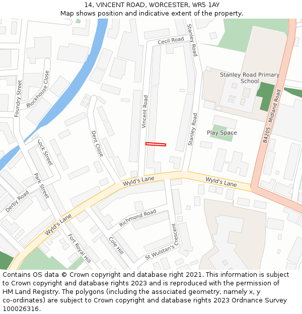 14, VINCENT ROAD, WORCESTER, WR5 1AY: Location map and indicative extent of plot