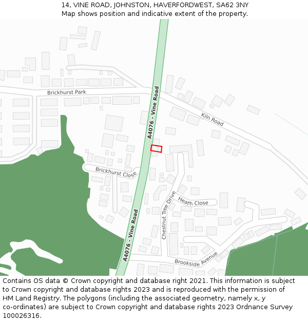 14, VINE ROAD, JOHNSTON, HAVERFORDWEST, SA62 3NY: Location map and indicative extent of plot