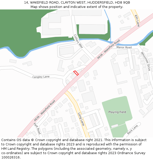 14, WAKEFIELD ROAD, CLAYTON WEST, HUDDERSFIELD, HD8 9QB: Location map and indicative extent of plot