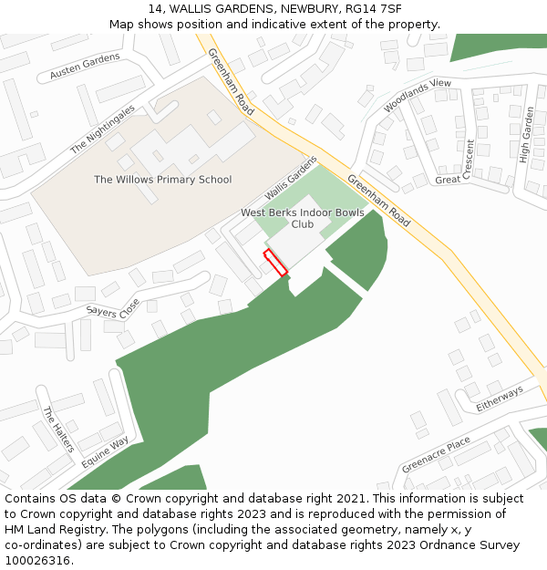 14, WALLIS GARDENS, NEWBURY, RG14 7SF: Location map and indicative extent of plot