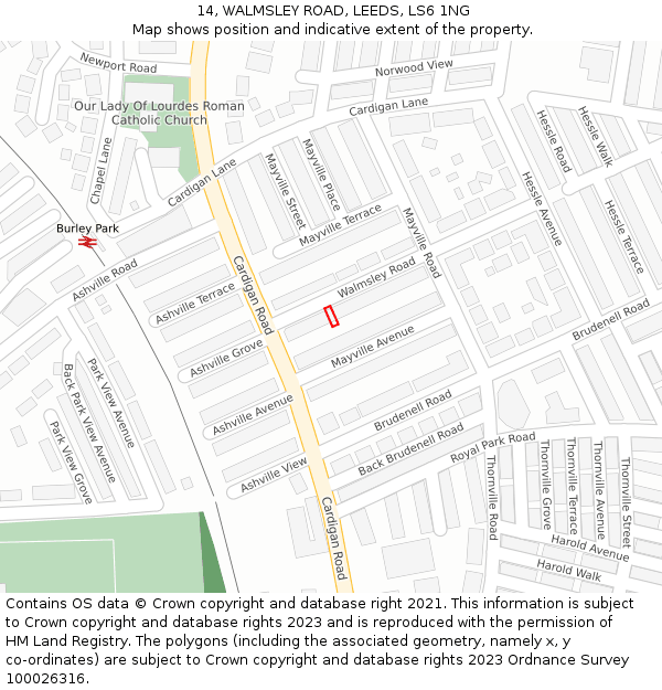14, WALMSLEY ROAD, LEEDS, LS6 1NG: Location map and indicative extent of plot