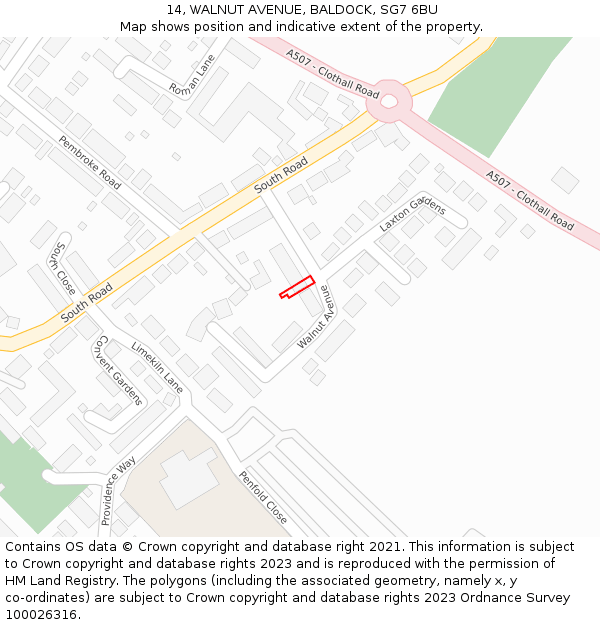 14, WALNUT AVENUE, BALDOCK, SG7 6BU: Location map and indicative extent of plot
