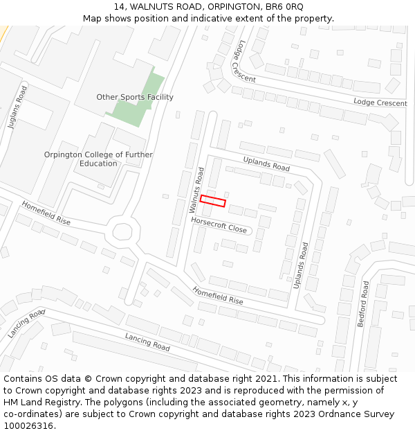 14, WALNUTS ROAD, ORPINGTON, BR6 0RQ: Location map and indicative extent of plot