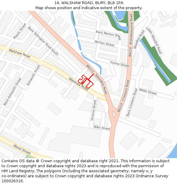 14, WALSHAW ROAD, BURY, BL8 1PA: Location map and indicative extent of plot