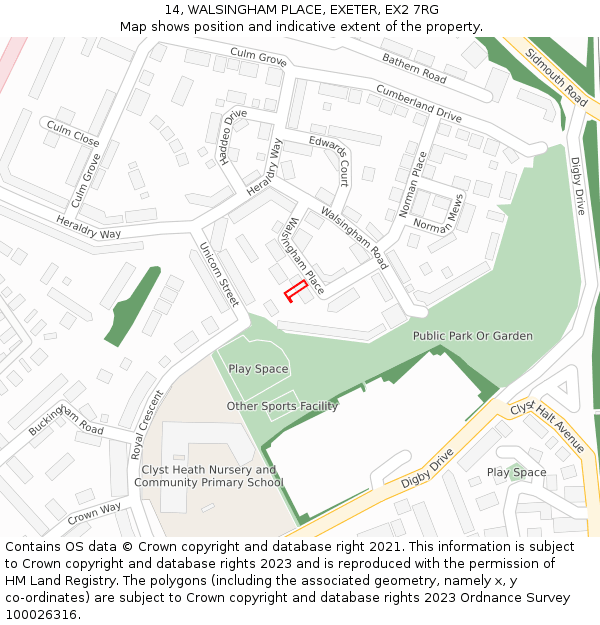 14, WALSINGHAM PLACE, EXETER, EX2 7RG: Location map and indicative extent of plot