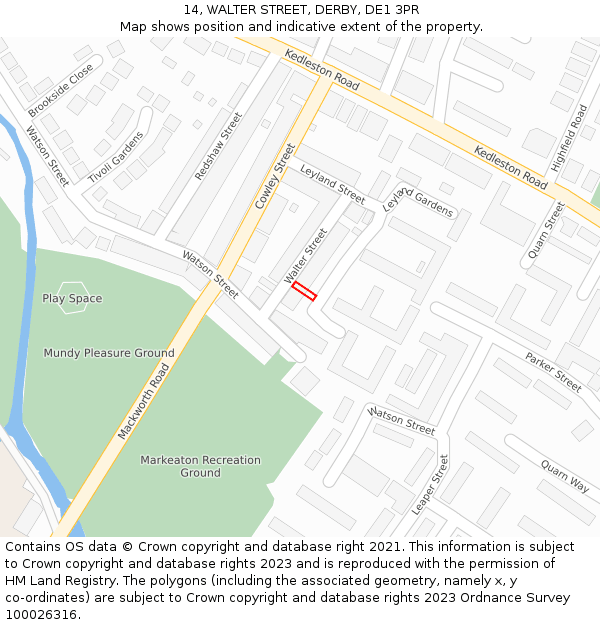 14, WALTER STREET, DERBY, DE1 3PR: Location map and indicative extent of plot