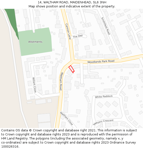 14, WALTHAM ROAD, MAIDENHEAD, SL6 3NH: Location map and indicative extent of plot