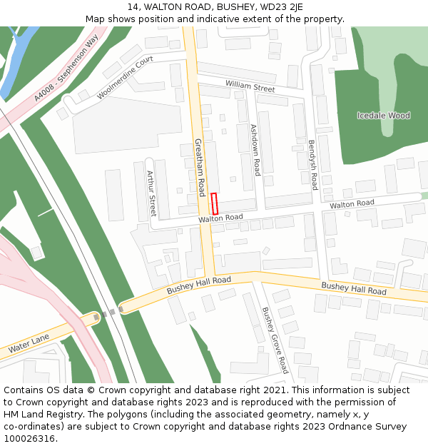14, WALTON ROAD, BUSHEY, WD23 2JE: Location map and indicative extent of plot