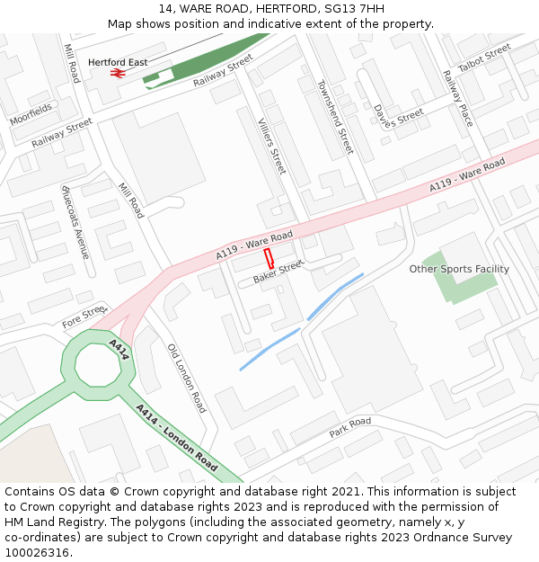 14, WARE ROAD, HERTFORD, SG13 7HH: Location map and indicative extent of plot