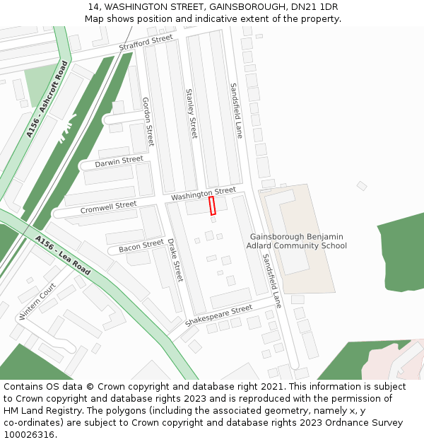 14, WASHINGTON STREET, GAINSBOROUGH, DN21 1DR: Location map and indicative extent of plot