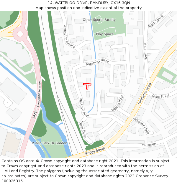 14, WATERLOO DRIVE, BANBURY, OX16 3QN: Location map and indicative extent of plot