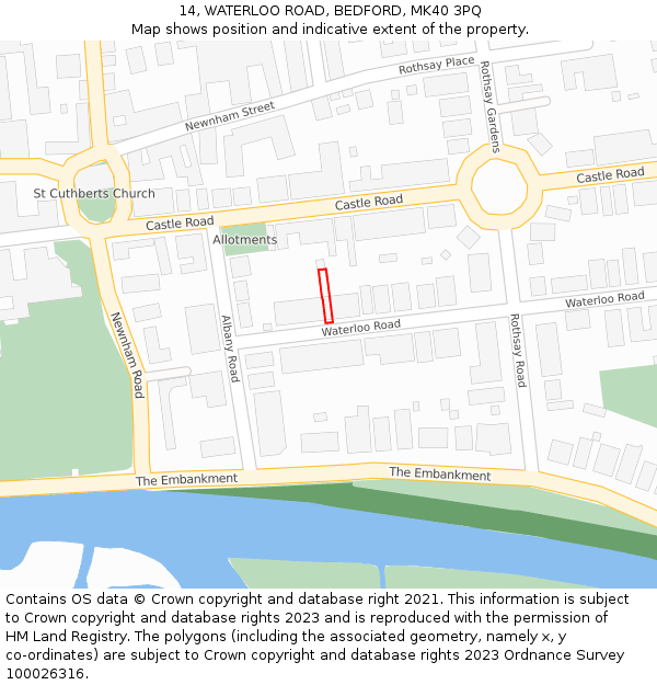 14, WATERLOO ROAD, BEDFORD, MK40 3PQ: Location map and indicative extent of plot