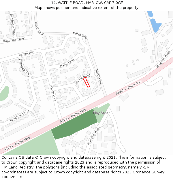 14, WATTLE ROAD, HARLOW, CM17 0GE: Location map and indicative extent of plot