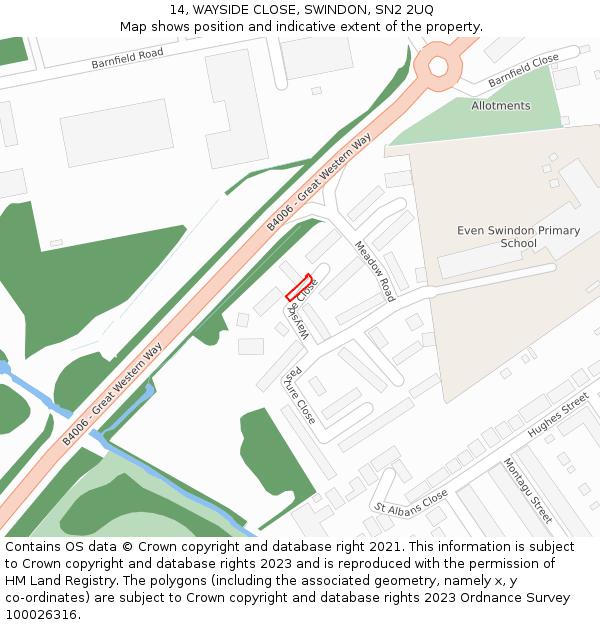 14, WAYSIDE CLOSE, SWINDON, SN2 2UQ: Location map and indicative extent of plot