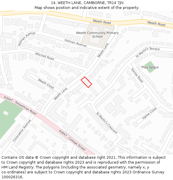 14, WEETH LANE, CAMBORNE, TR14 7JN: Location map and indicative extent of plot