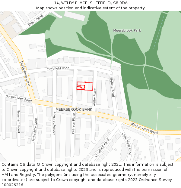 14, WELBY PLACE, SHEFFIELD, S8 9DA: Location map and indicative extent of plot