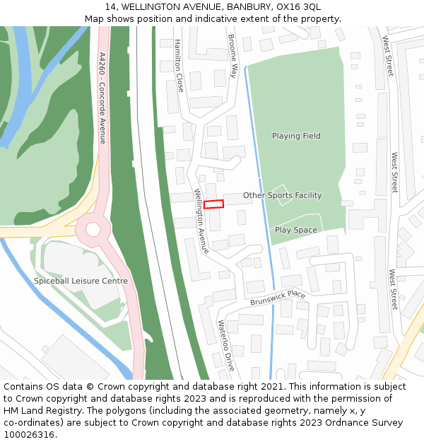 14, WELLINGTON AVENUE, BANBURY, OX16 3QL: Location map and indicative extent of plot