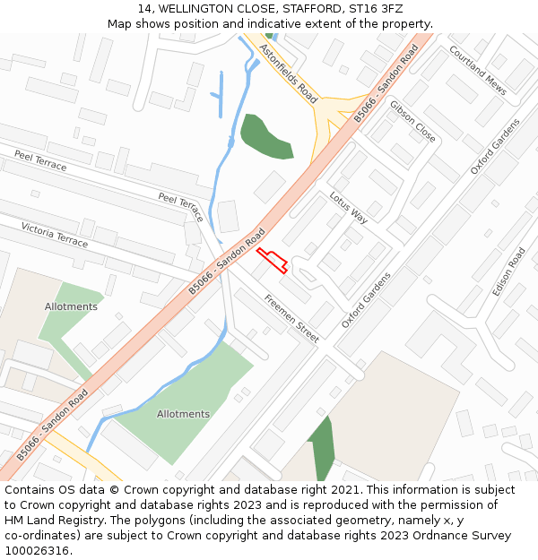 14, WELLINGTON CLOSE, STAFFORD, ST16 3FZ: Location map and indicative extent of plot