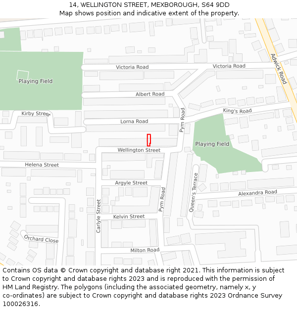 14, WELLINGTON STREET, MEXBOROUGH, S64 9DD: Location map and indicative extent of plot