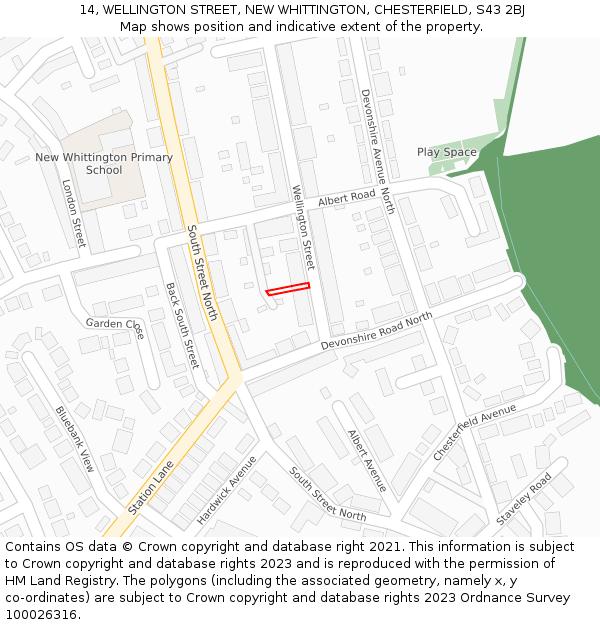 14, WELLINGTON STREET, NEW WHITTINGTON, CHESTERFIELD, S43 2BJ: Location map and indicative extent of plot