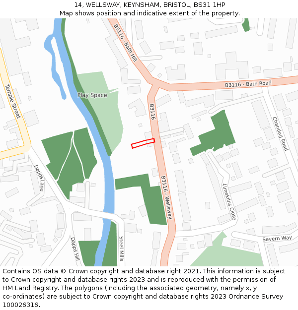 14, WELLSWAY, KEYNSHAM, BRISTOL, BS31 1HP: Location map and indicative extent of plot