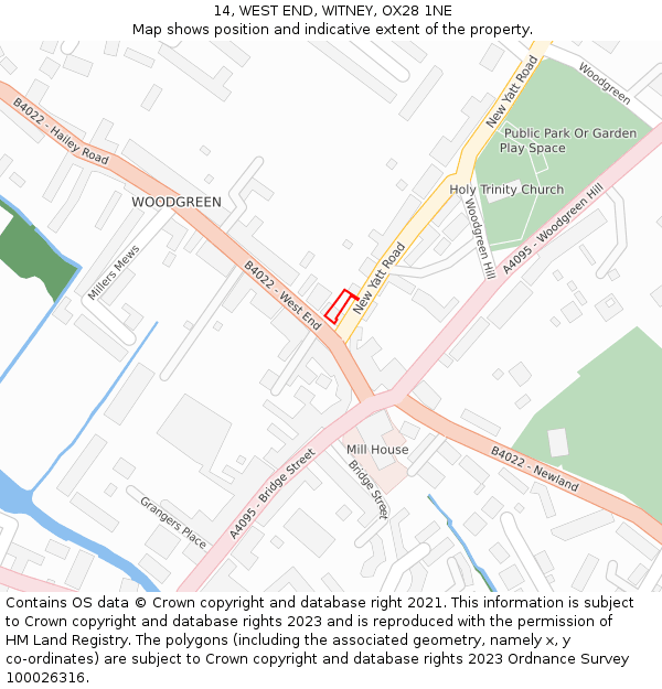 14, WEST END, WITNEY, OX28 1NE: Location map and indicative extent of plot