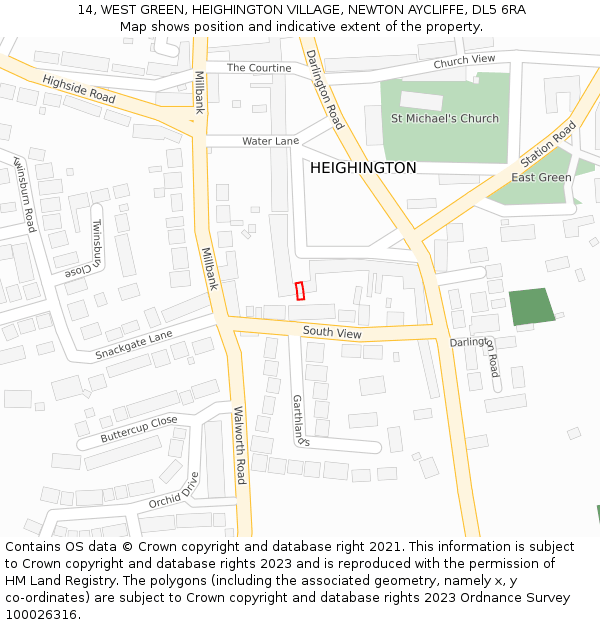 14, WEST GREEN, HEIGHINGTON VILLAGE, NEWTON AYCLIFFE, DL5 6RA: Location map and indicative extent of plot
