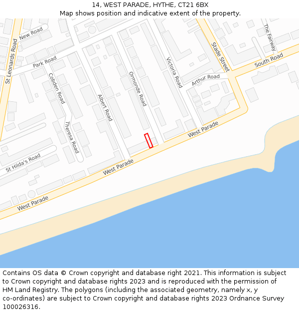14, WEST PARADE, HYTHE, CT21 6BX: Location map and indicative extent of plot