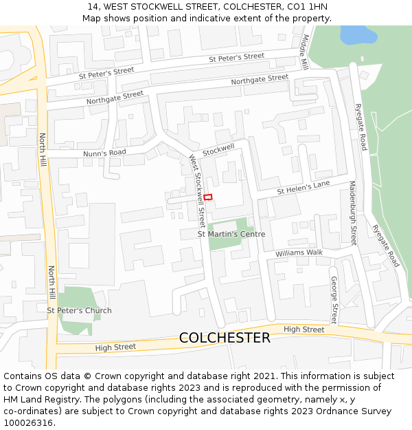 14, WEST STOCKWELL STREET, COLCHESTER, CO1 1HN: Location map and indicative extent of plot