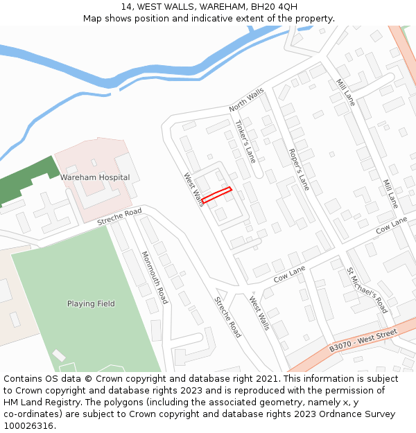 14, WEST WALLS, WAREHAM, BH20 4QH: Location map and indicative extent of plot